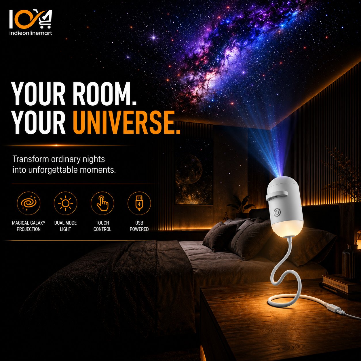 Galaxy Night Light Projector | with 6 slides included