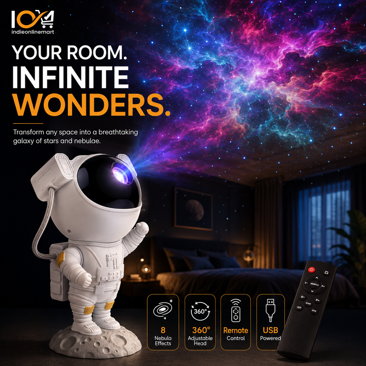 8-Mode Astronaut Galaxy Projector Night Light