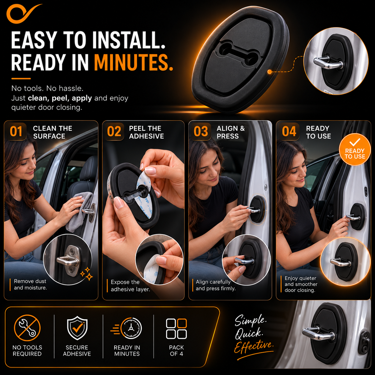 Car Door Latch Silicone Protector Cover (Pack of 4)