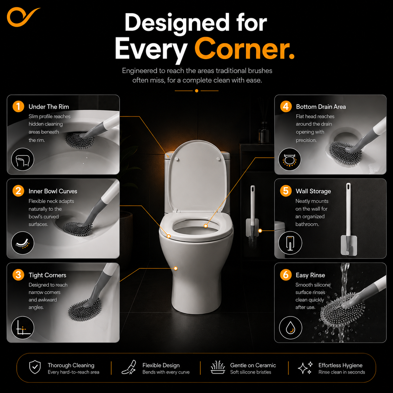 Premium Golf Shaped Silicone Toilet Brush with Wall Mount Holder