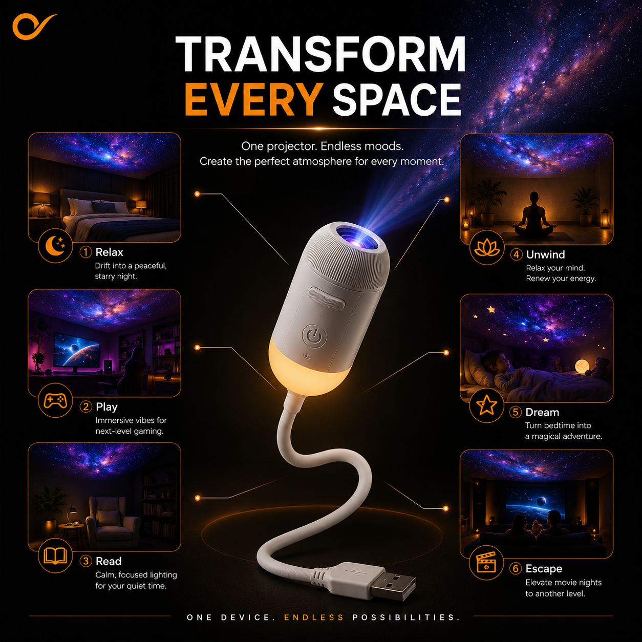 Galaxy Night Light Projector | with 6 slides included