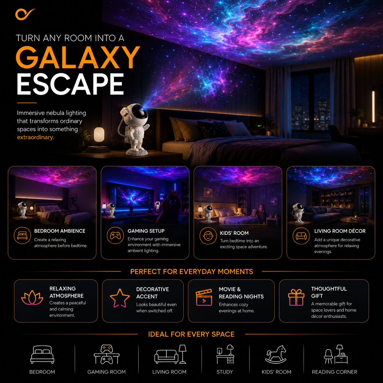 8-Mode Astronaut Galaxy Projector Night Light