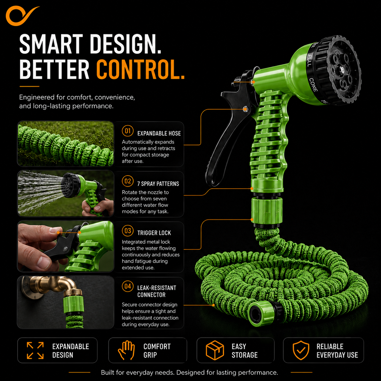 Expandable Water Spray Gun Hose with 7 Adjustable Spray Patterns for Gardening & Car Washing