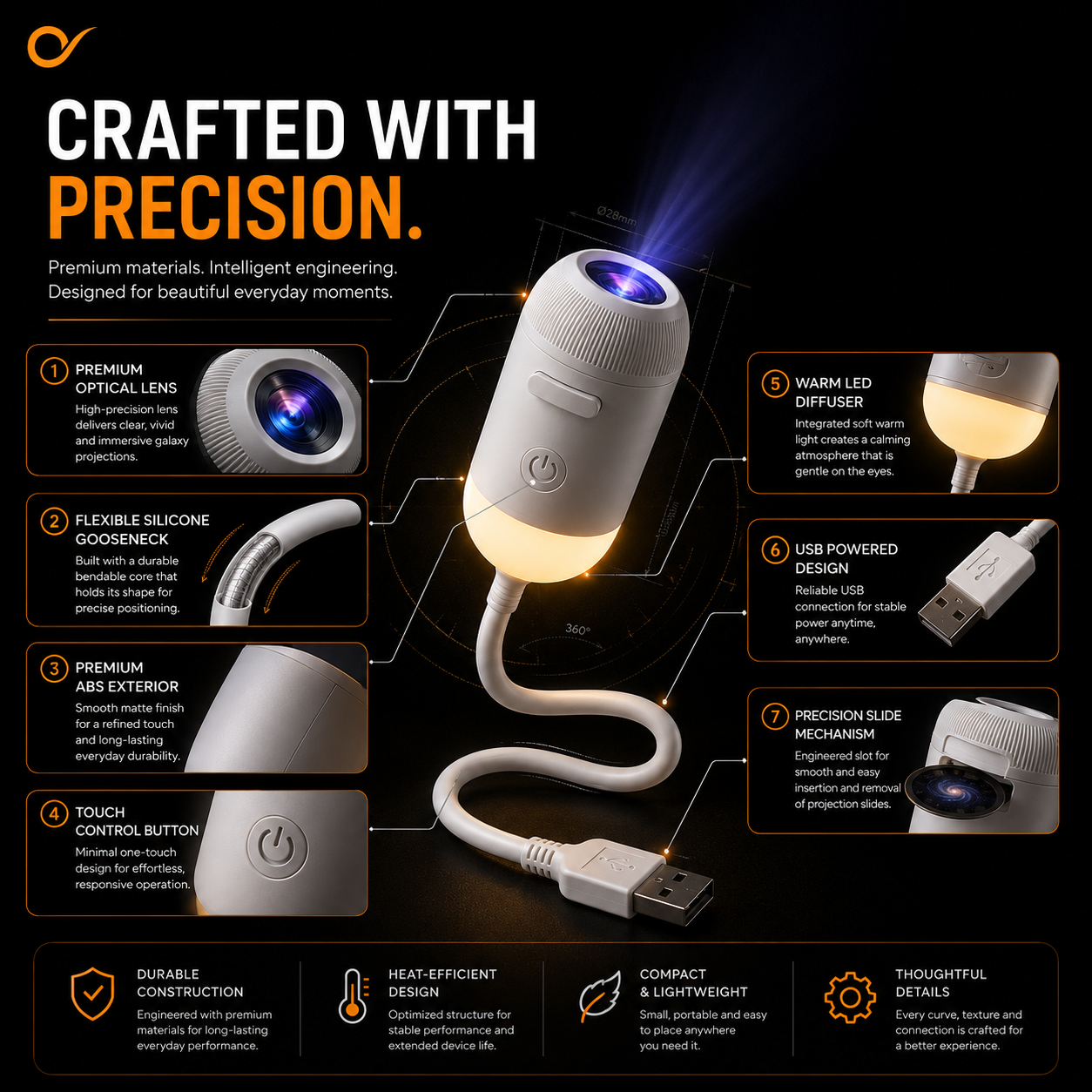 Galaxy Night Light Projector | with 6 slides included